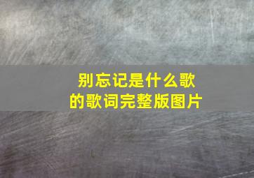 别忘记是什么歌的歌词完整版图片