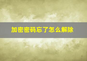 加密密码忘了怎么解除