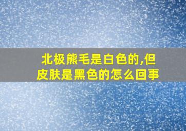 北极熊毛是白色的,但皮肤是黑色的怎么回事