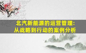 北汽新能源的运营管理:从战略到行动的案例分析