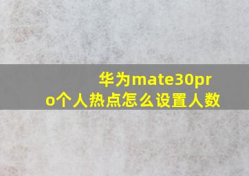 华为mate30pro个人热点怎么设置人数