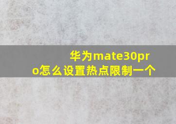 华为mate30pro怎么设置热点限制一个