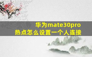 华为mate30pro热点怎么设置一个人连接