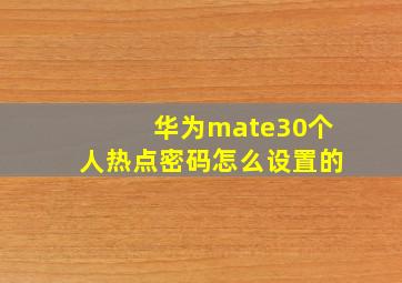 华为mate30个人热点密码怎么设置的