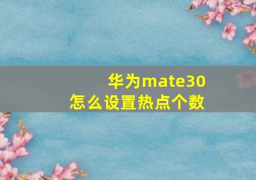 华为mate30怎么设置热点个数