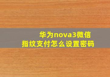 华为nova3微信指纹支付怎么设置密码