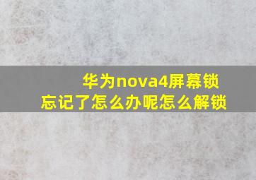 华为nova4屏幕锁忘记了怎么办呢怎么解锁