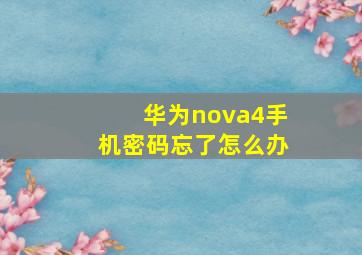 华为nova4手机密码忘了怎么办