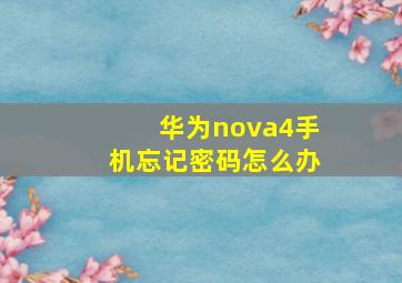 华为nova4手机忘记密码怎么办