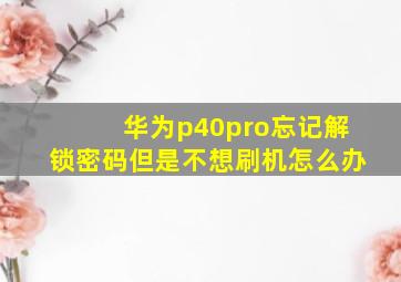 华为p40pro忘记解锁密码但是不想刷机怎么办