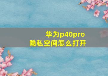 华为p40pro隐私空间怎么打开