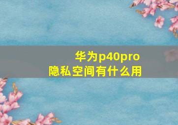 华为p40pro隐私空间有什么用