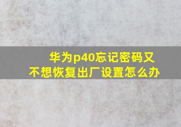 华为p40忘记密码又不想恢复出厂设置怎么办