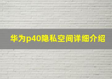 华为p40隐私空间详细介绍