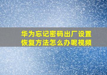 华为忘记密码出厂设置恢复方法怎么办呢视频