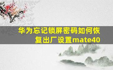 华为忘记锁屏密码如何恢复出厂设置mate40