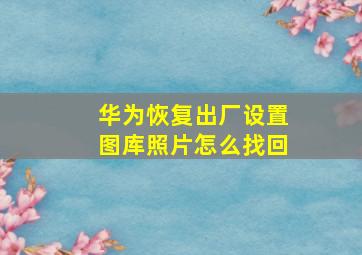 华为恢复出厂设置图库照片怎么找回