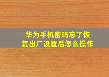 华为手机密码忘了恢复出厂设置后怎么操作