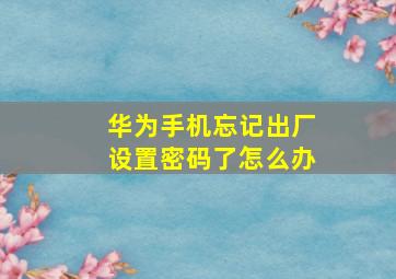 华为手机忘记出厂设置密码了怎么办