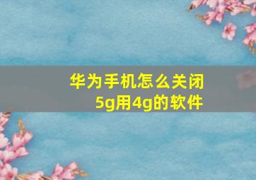 华为手机怎么关闭5g用4g的软件