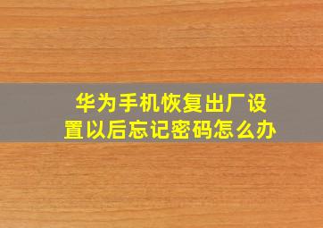 华为手机恢复出厂设置以后忘记密码怎么办