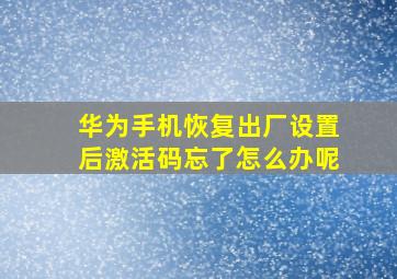 华为手机恢复出厂设置后激活码忘了怎么办呢