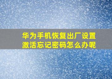 华为手机恢复出厂设置激活忘记密码怎么办呢