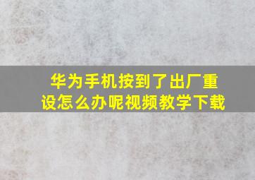 华为手机按到了出厂重设怎么办呢视频教学下载