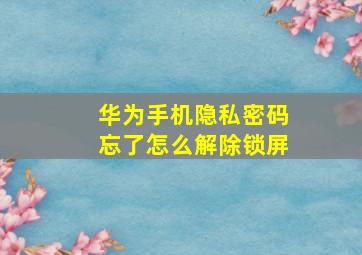 华为手机隐私密码忘了怎么解除锁屏