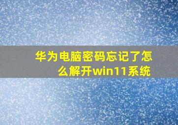 华为电脑密码忘记了怎么解开win11系统