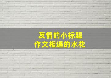 友情的小标题作文相遇的水花