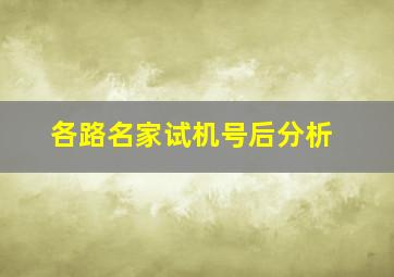 各路名家试机号后分析