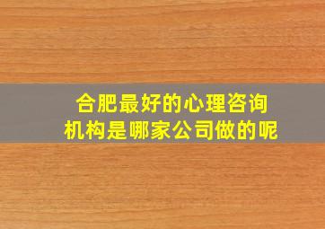 合肥最好的心理咨询机构是哪家公司做的呢