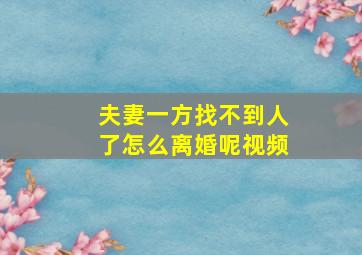 夫妻一方找不到人了怎么离婚呢视频