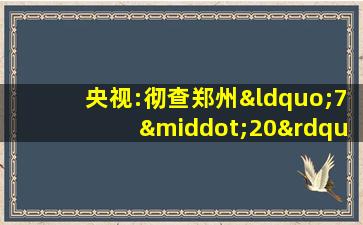 央视:彻查郑州“7·20”特大暴雨灾害