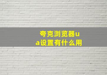 夸克浏览器ua设置有什么用