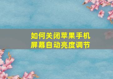 如何关闭苹果手机屏幕自动亮度调节