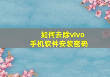 如何去除vivo手机软件安装密码