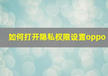 如何打开隐私权限设置oppo