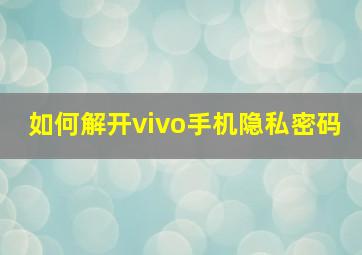 如何解开vivo手机隐私密码