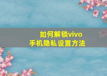 如何解锁vivo手机隐私设置方法