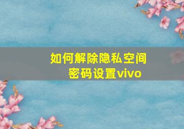 如何解除隐私空间密码设置vivo