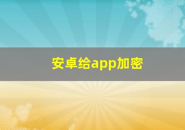 安卓给app加密