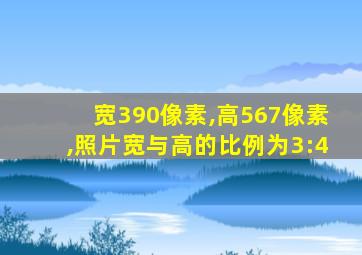 宽390像素,高567像素,照片宽与高的比例为3:4