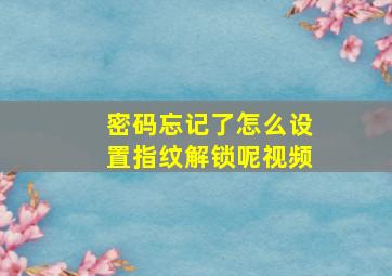 密码忘记了怎么设置指纹解锁呢视频