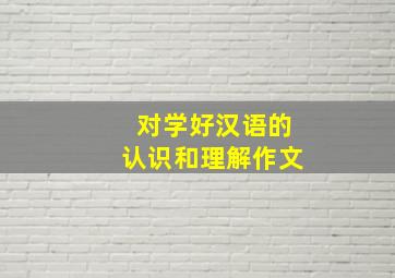 对学好汉语的认识和理解作文