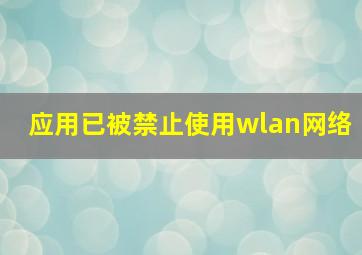 应用已被禁止使用wlan网络