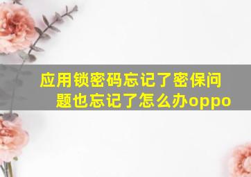 应用锁密码忘记了密保问题也忘记了怎么办oppo