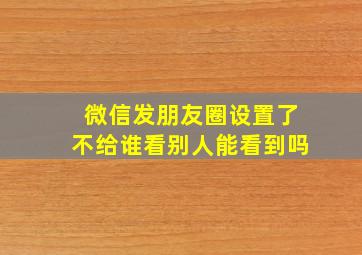 微信发朋友圈设置了不给谁看别人能看到吗