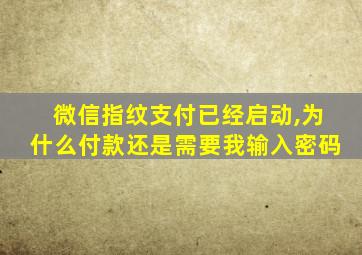 微信指纹支付已经启动,为什么付款还是需要我输入密码